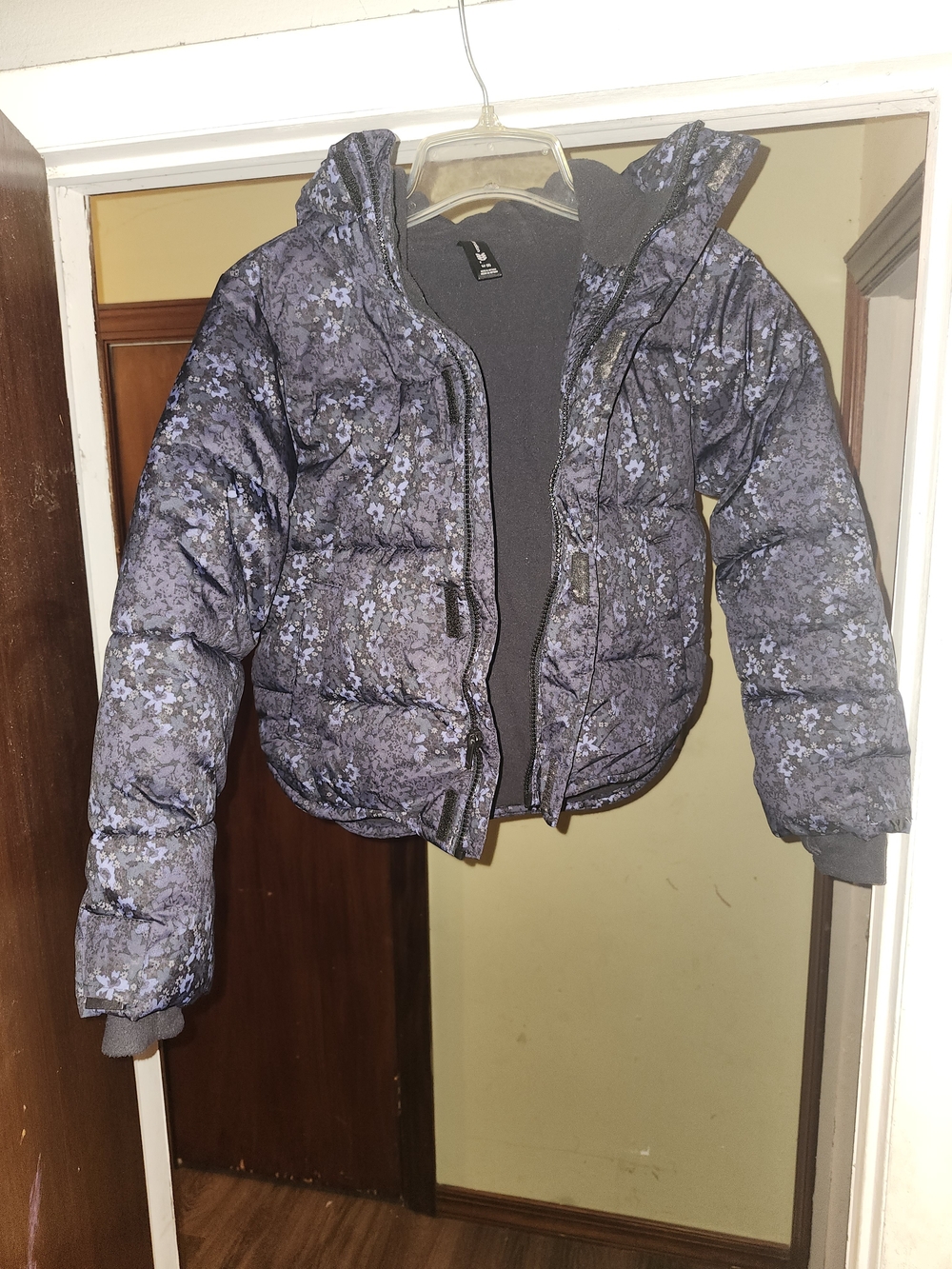 Girls' Purple Floral Hooded Puffer Jacket